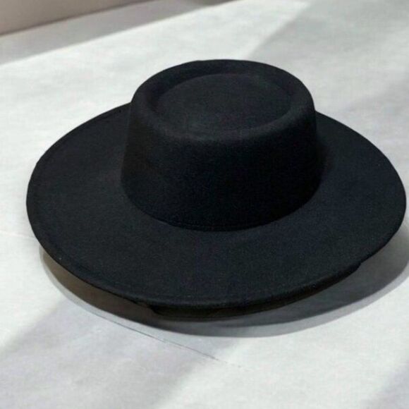 Black Wide Brim Pork Pie Rancher Fedora Hat - NWT main image 3